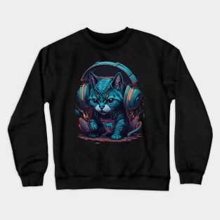 Kittens Playing With TNT, Wearing Headphones Crewneck Sweatshirt